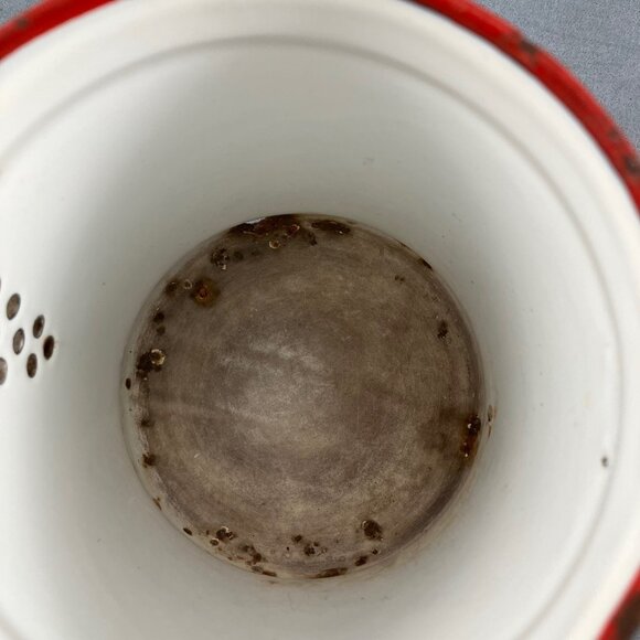 Antique Enamel Coffee Pot Metal Enamelware 6" (Missing Lid, Hole, Rust) Planter - Picture 4 of 9